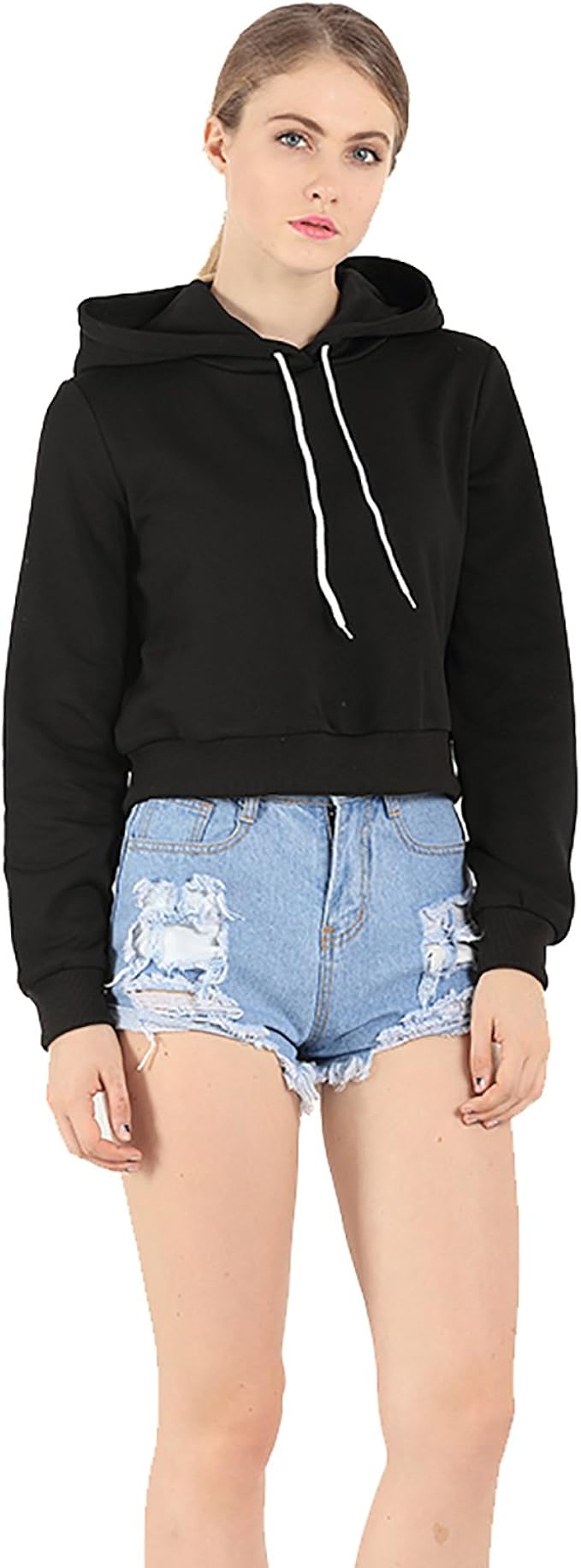plain black cropped hoodie