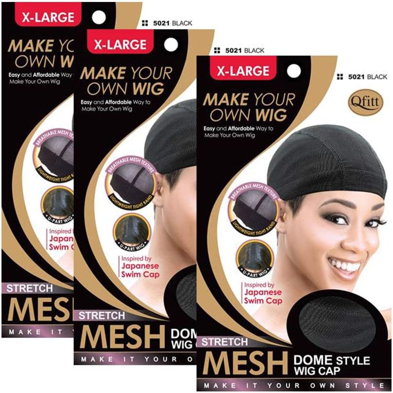 (3 Pack) Qfitt Mesh Dome Style Wig Cap #5021 (X-Large)