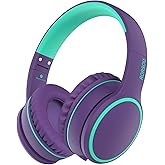 RORSOU B10 Bluetooth Headphones Over Ear, 2 EQ Music Modes(Normal/Bass) and 50H Playtime Wireless Headphones with Mic, Lightweight Folding HiFi Stereo Headset for iPad/Travel/Tablet/PC/Home (Purple)