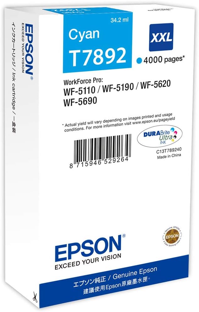 Epson T7892 Cyan Genuine, XXL High Yield Ink Cartridge DuraBrite Ultra, Super high - Image 3