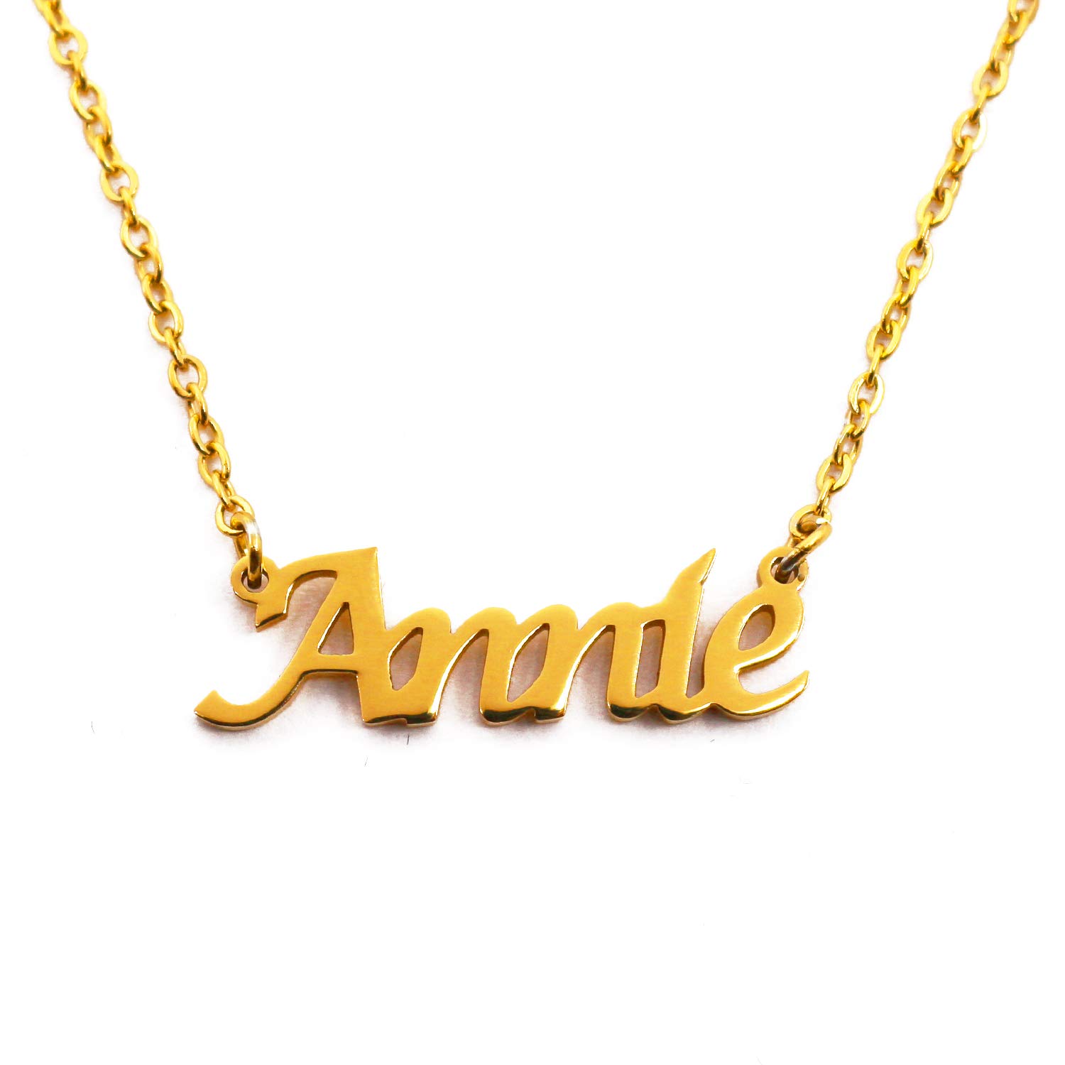 Kigu Annie Personalised Name Necklace 18ct Gold Plated, Custom Dainty Name Pendants, Jewellery for Ladies, Girlfriend, Mother, Sister, Friends
