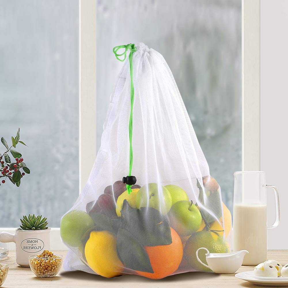 sunvito Obstbeutel und Gemüsebeutel 15, Wiederverwendbare Gemüsenetze Polyester Einkaufstasche, Umweltfreundlich Waschbar Robust Leicht Säcke für Grocery Einkaufen, Aufbewahrung (3 Sizes)