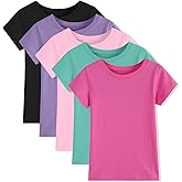 5 Pack Girls/Toddlers Cotton T-Shirts Crewneck Short Sleeve Summer Tops Kids Clothes Tees（2T-14Y）