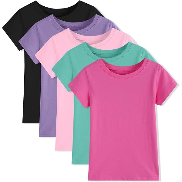 Lot De 6 T-shirts Fille Manches Courtes THE SET - Col Rond, Coupes Regular, Pack Basiques Facile à Assortir