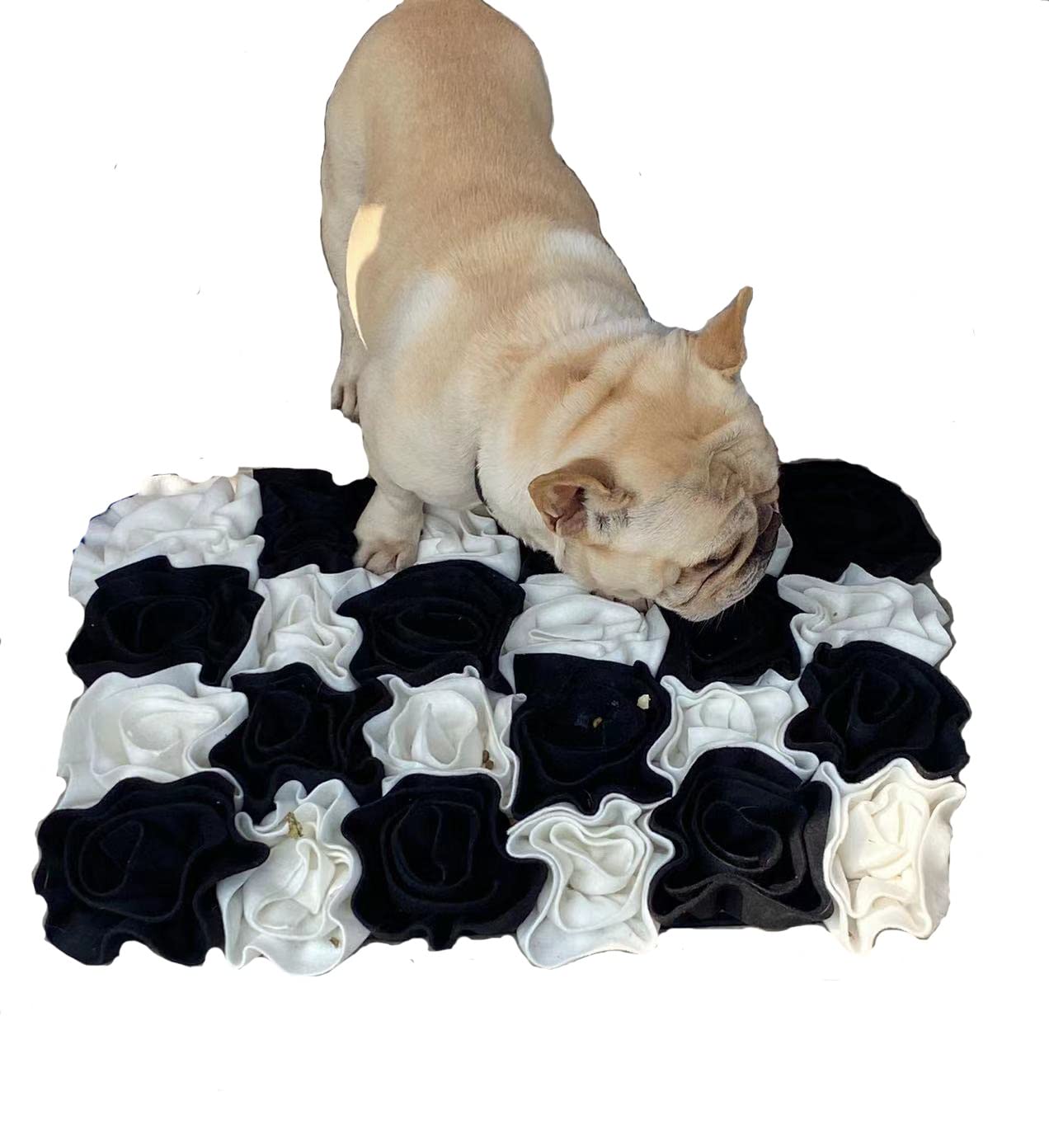 Rose design classical checkerboard black white 45x60 foraging mat for large dogs,slow feeding snuffle mat