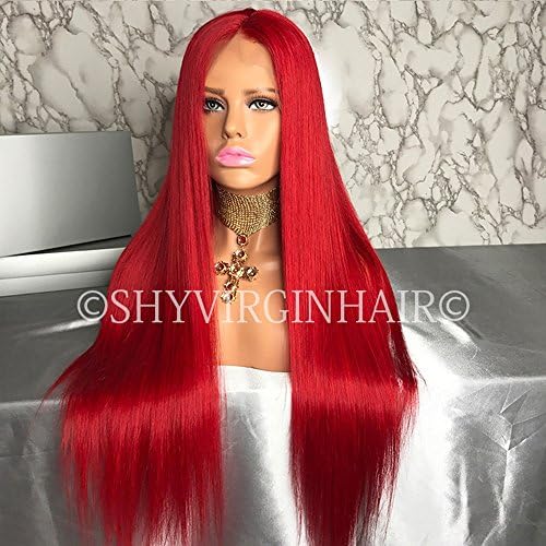 Shy Hair 9A Red Hair Color Human Hair Full Lace Wig 100% Virgin Hair No Tangle No Shedding Soft Unprcess Lace Front Wig (18inch, Lace Front)