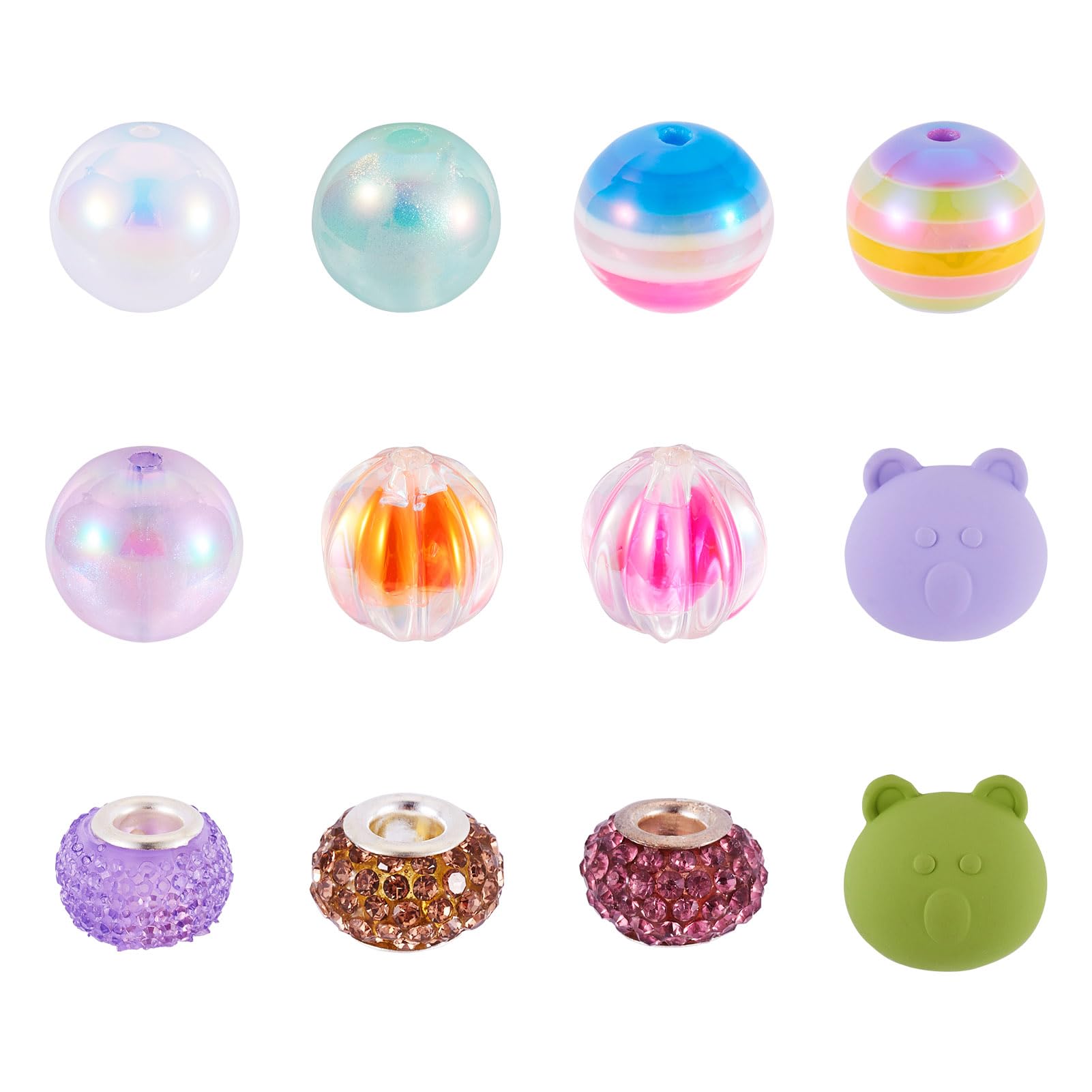 Crafans 13Pcs Rhinestone European & Resin & Acrylic Beads Jewelry Kit Assorted Loose Spacer Beads Rainbow Iridescent Acrylic Beads for DIY Bracelet Jewelry Making