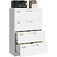 4 Drawer File Cabinet with Lock, 4 Drawer Steel Wide Filing Organization Storage Cabinets, Steel Lateral File Cabinet for Hanging Files Letter/Legal/F4/A4 Size,Assembly Required