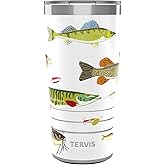 Tervis Traveler Freshwater Fish and Lures Triple Insulated Tumbler Travel Cup Keeps Drinks Cold & Hot, 20oz, Stainless Steel