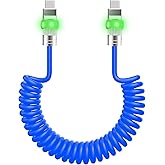 chubbycable Neon Chubby Neon Glow Coiled USB C Cable for Car 100W Fast Charging Spring Cable with Gradient Illumination Compatible with iPhone 17-15 Series, Blue, Type-C to Type-C, 1.64FT-4.43FT
