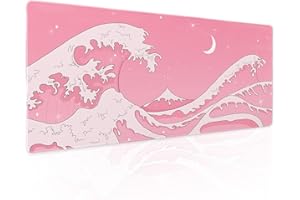 Pink Japanese Anime Gaming Mouse Pad XL Cute Kawaii Aesthetic Wave Extended Big Large Desk Mat Non-Slip Rubber Base Stitched 