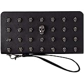 DownUpdown Skull Wallets for Women Wristlet Purses Clutch Black Zipper Purse Faux Leather Punk Gothic Cool Long Wallet Men