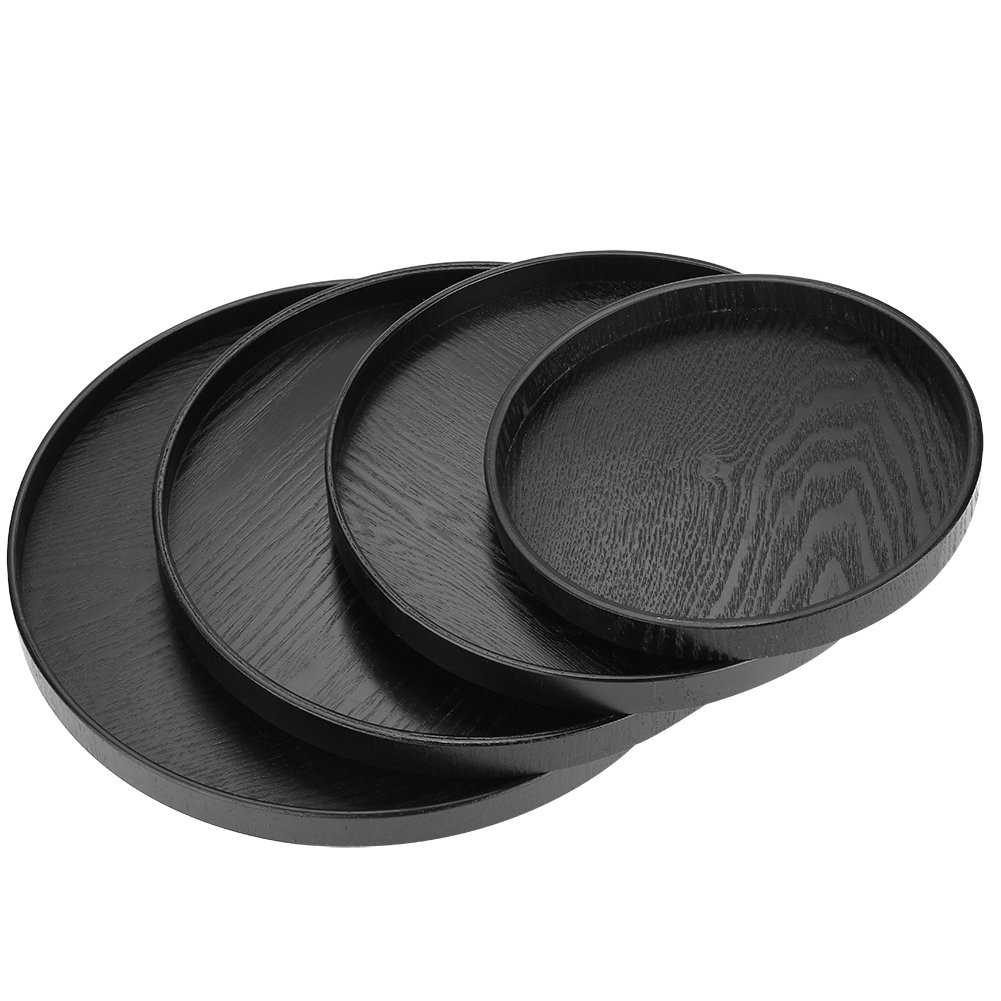 Round Tea Serving Tray, Black Coffee Table Tray, Small Wooden Round Tray for Kitchen Counter(24cm)