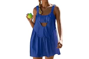 AnotherChill Womens Tennis Dress Built-in Bra & Matching Shorts Pockets Workout Dresses Athletic Outfits Cut Out Two Piece