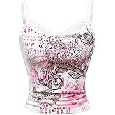 SOLY HUX Women's Y2k Camisole Top Grunge Punk Graphic Cami Shirts Concert Rave Crop Tops
