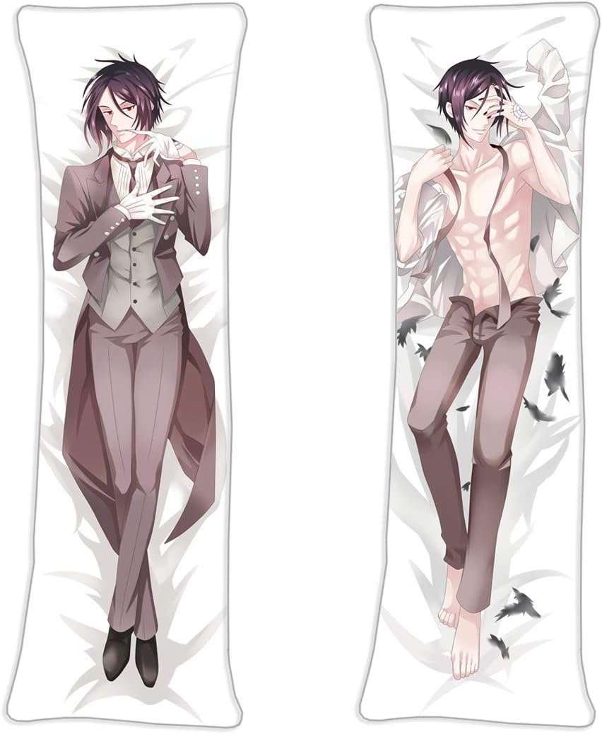 NiyoKE Sebastian Michaelis - Kuroshitsuji Black Butler Male Dakimakura Pillow Cover Manga Cosplay Long Hugging Body(59 inch x 19.6 inch) Peach Skin Hugs Throw Pillowcase