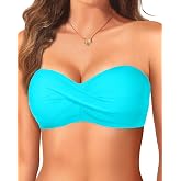 Tempt Me Bandeau Bikini Tops Strapless Swim Top Only | Strapless,Bandeau,Fixed Bra Pads,Quick Dry,Multiple Colors,Breathable Material