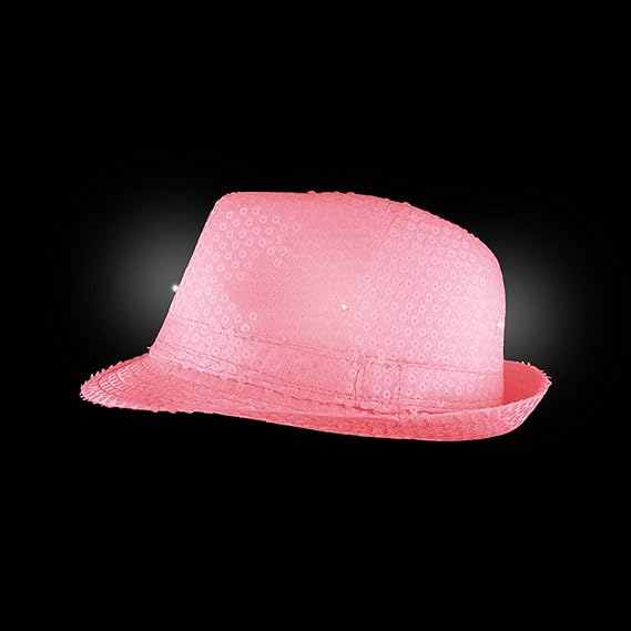 LED Light Up Sequin Fedoras Hats for Men & Women Hot Pink Toys & Games