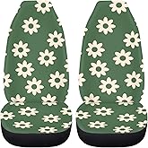 FUIBENG Green Groovy Flower Auto Seat Cover Set 2 Pack,Hippie Floral Car Front Seat Cushion Elastic Breathable Seats Cushion Pad for Women Lady Universal Fit Automotive Seats Covers Accessory