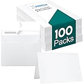 100 Pack White Blank Cards and 100 Pack Envelopes 4x6, Note Greeting Cards and Envelopes Set, Folded Cardstock with Self-Seal Envelope for DIY Greeting Thank you Cards, Invitations in All Occasions