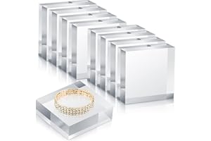 Vicenpal 8 Pcs Acrylic Square Display Block Clear Polished Cube Jewelry Stand Solid Acrylic Pedestal Stand Crystal Ring Showcase Holder Display Base for Riser(3 x 3 x 1 Inch)