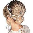 Bridal Wedding Hair Vine,Extra Long Pearl and Crystal Beads Bride Head Piece,Silver Hair Accessories for Women and Girls (Silver)