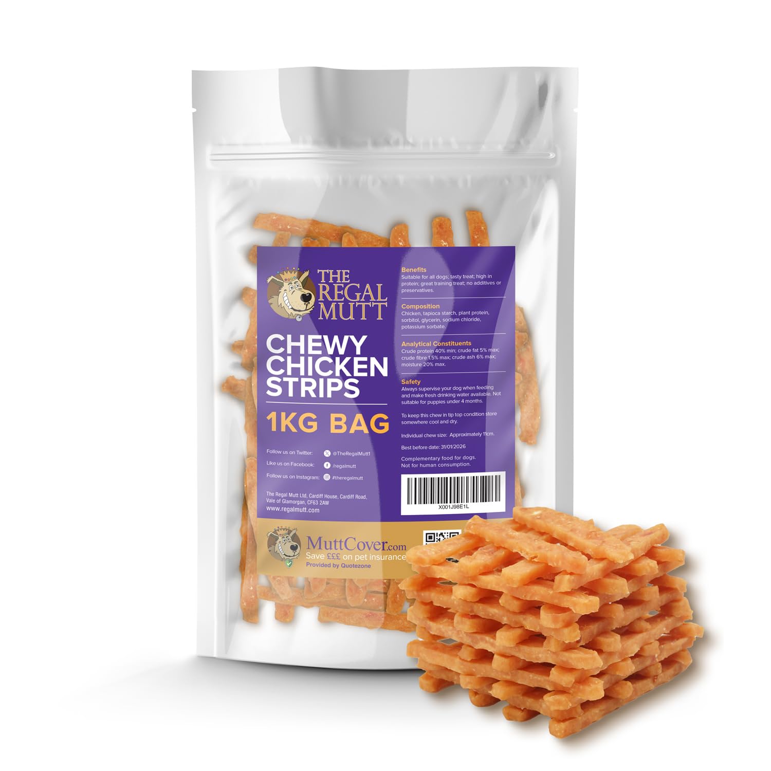 The Regal Mutt - Chewy Chicken Strips - 1kg Bag — image 1