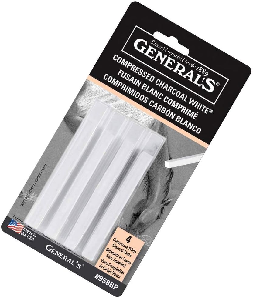General Pencil Compressed Charcoal Sticks 4/Pkg-White - Soft Assorted (GP958-BP)