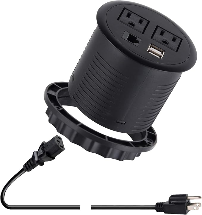 ZESHAN Power Desk Grommet Hidden Power Strip with 2 Outlets 2 USB Ports
