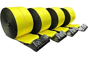Falcon Cargo 4" x 30' Winch Straps (4PK) - 5400LB WLL - Flat Hooks, Flatbed Trailer, Truck Tie-Downs, Heavy Duty