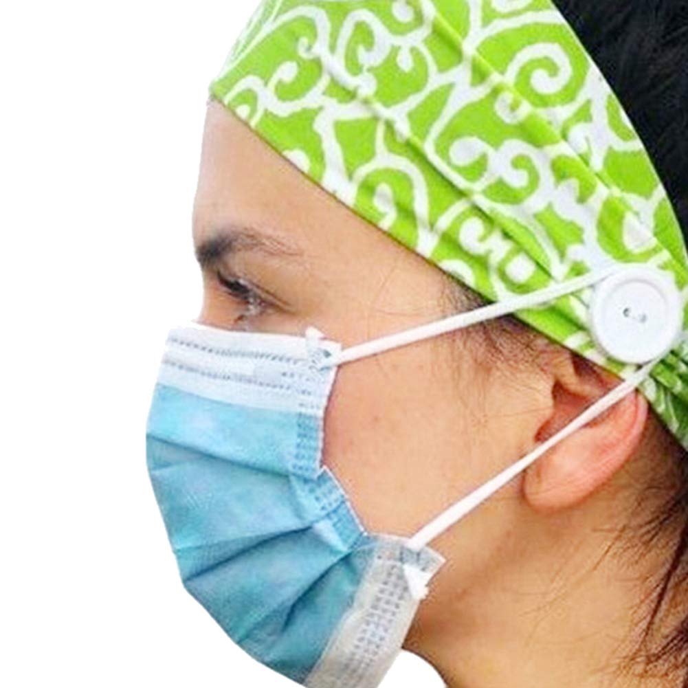 Jamron 1-5Sets Fashion Headbands with Button for Working Yoga Sports Workout-Ear Protection,Reversible,Non Slip,Stretchy Green 1Set