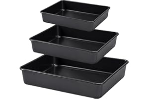 CAMOFOXIN Nonstick Roasting Pan, Deep Baking Pan Set, Large Cake Pan Sets for Oven, 3-Piece Brownie Pan （Black）