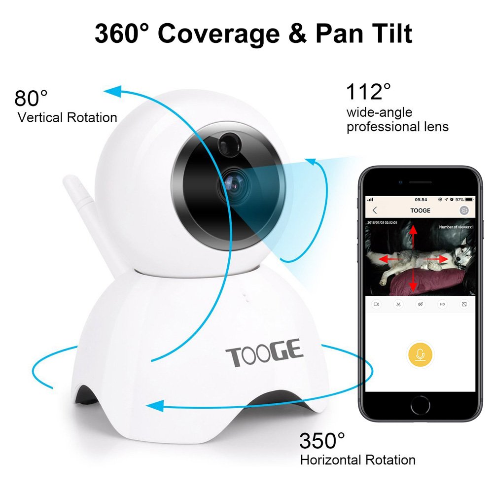 TOOGE Pet Camera Updated Dog Camera FHD Pet Monitor Indoor Cat Camera Night Vision 2 Way Audio