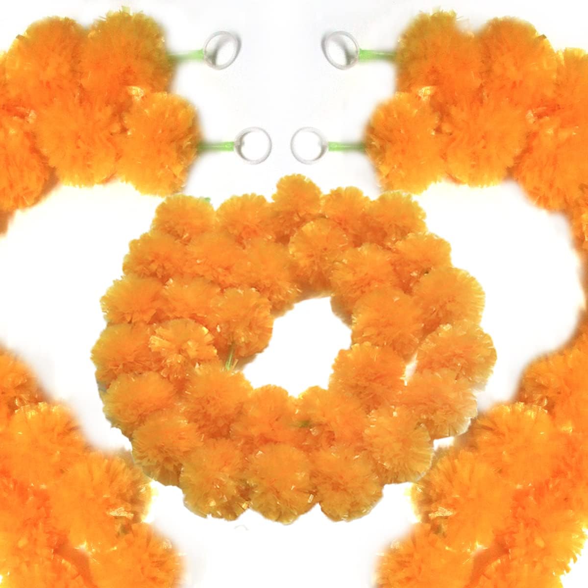 Wreaths, Garlands & Swags - 5 Pcs Marigold Garland for Decoration - 5ft Long Faux Artificial Orange Marigold Flower Garlands for Indian Diwali Decorations, Pooja, Wedding Party Mantle Christmas Decor