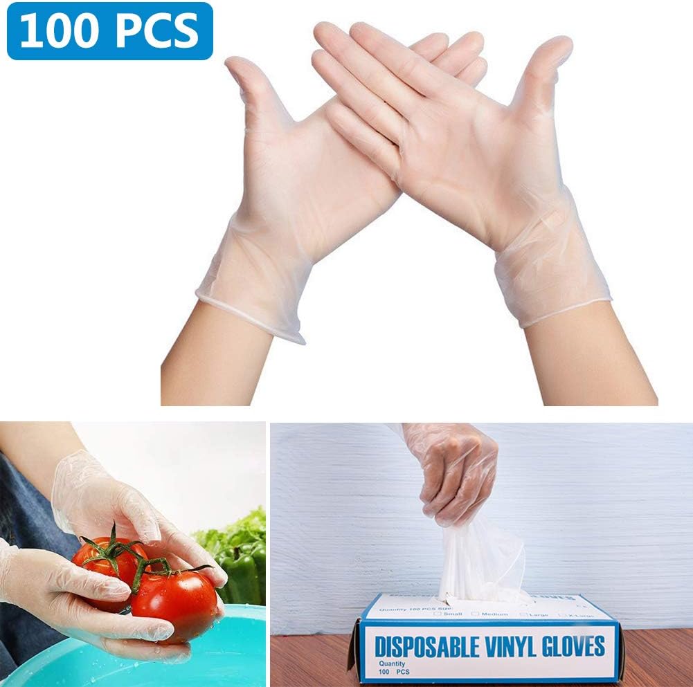Clear Disposable Vinyl Gloves, Powder Free, Latex Free, High Density Vinyl Safety Protective, Disposable Food Safe Serving Gloves, L 100 PCS in Box