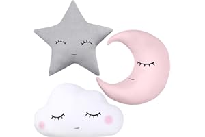 Chunful 3 Pcs Children Moon Star Cloud Cushion Soft Plush Cloud Shaped Pillow Stuffed Stars and Moon Nursery Decor Home Decor for Bedroom Crib Party Supplies (Pink Gray White)