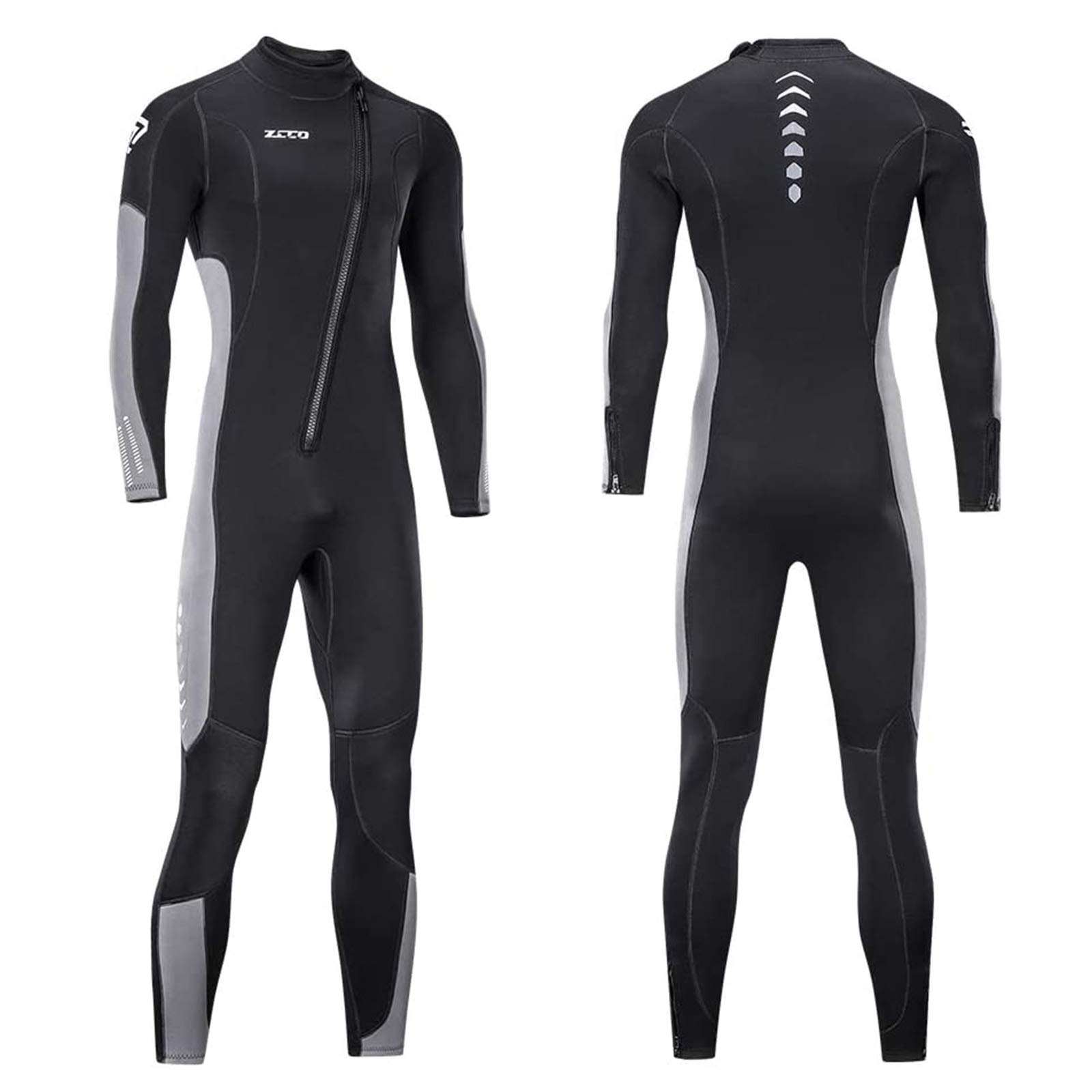 Wetsuit Men and Women 3mm Neoprene Diving Wet Suit with Front Zipper for Scuba Surfing Cold Water (Black+Grey, XXL)