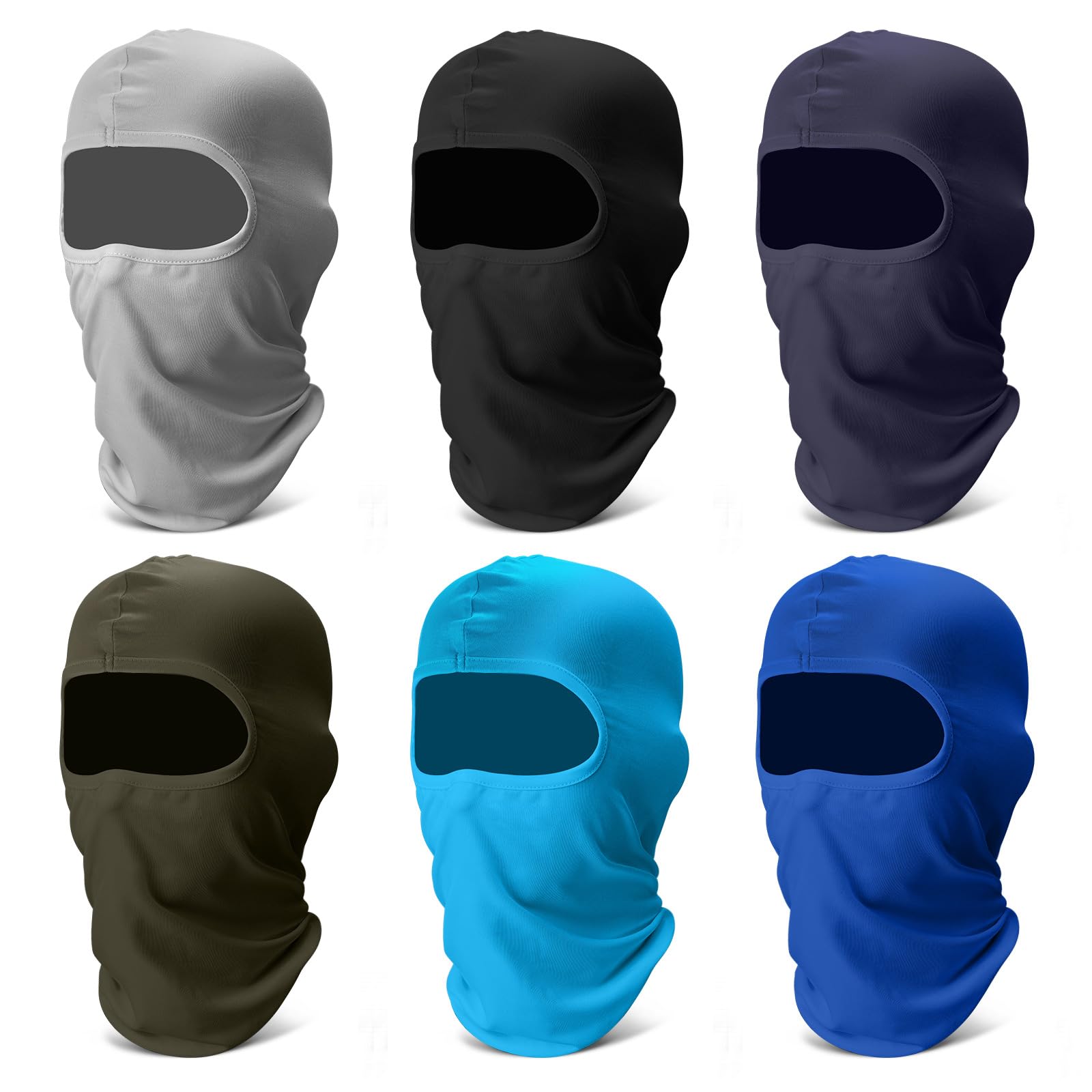 Photo 1 of 6 Pack Balaclava Ski Face Mask: Cooling Neck Gaiter Full Head Mask Breathable Face Cover Hood Mask Scarf Motorcycle Gator for Men Women Cycling Fishing Running Sun Protection Outdoor, Blue