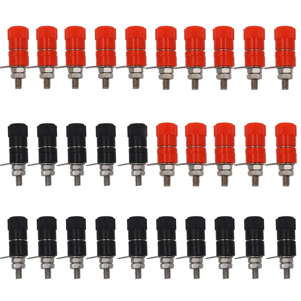senvenelec 30Pcs Banana Connectors, 4mm Banana Connector Binding Terminal Jack, Banana Plug Connector, banana type panel female connectors - 15 Black, 15 Red.