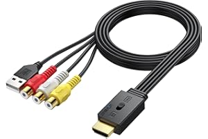 AUTOUTLET RCA to HDMI Converter with Aspect Ratio Switch (4:3/16:9), 1080P/720P AV to HDMI Adapter with Built-in 60cm RCA Fem