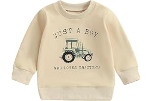 BONANGBER Toddler Baby Boy Crewneck Sweatshirt Tractor Letter Long Sleeve Pullover Tops Fall Winter Outfits Casual Clothes