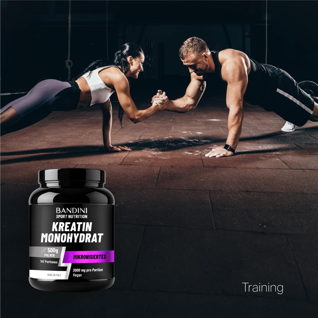 Bandini® Creatin Monohydrat 500g Pulver, ultrafein und perfekt löslich - Reines Kreatin optimal hochdosiert - Ideal für Fitness, Training & Gym – 147 Portionen - Creatine Monohydrate Powder 100% vegan 3
