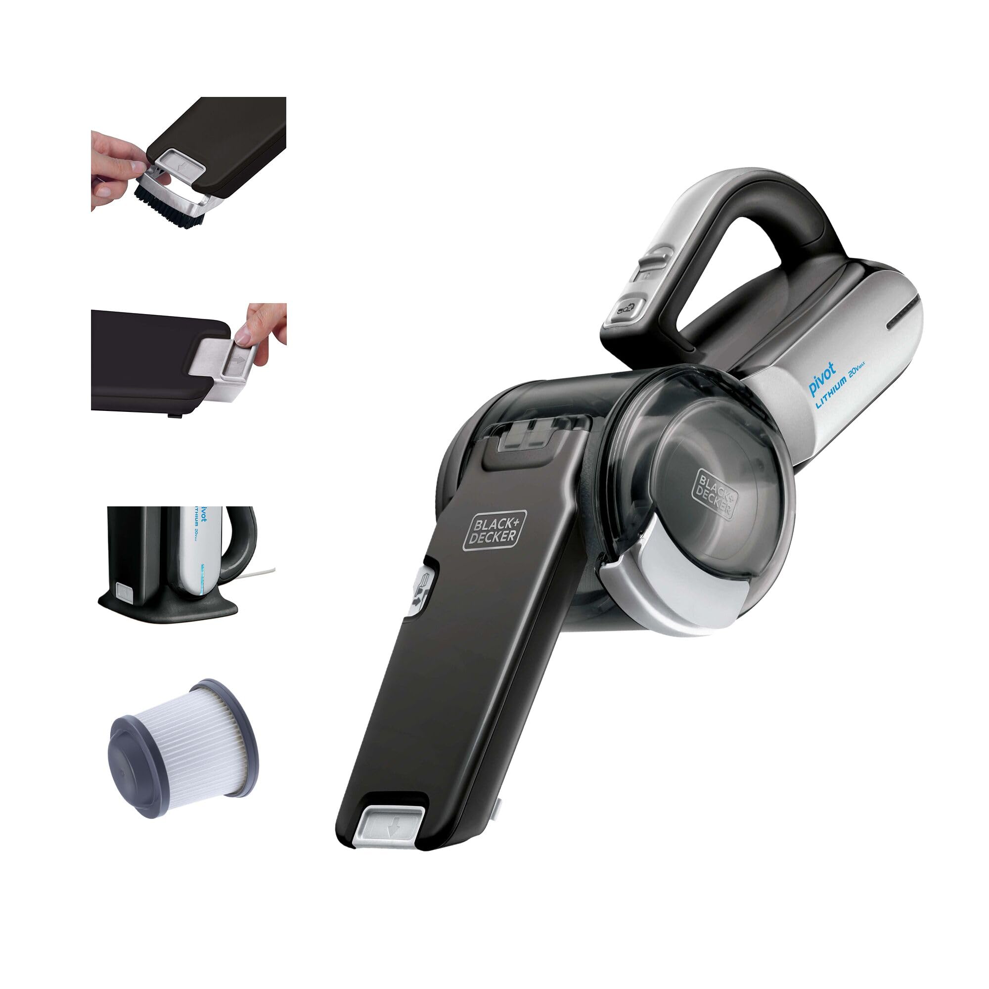 View 1 of BLACK+DECKER dustbuster PIVOT VAC Handheld Vacuum Cordless, Hand Vacuum for Dorm, Car and Home, Portable with Crevice Tool and Pivot Nozzle (BDH2000PL)