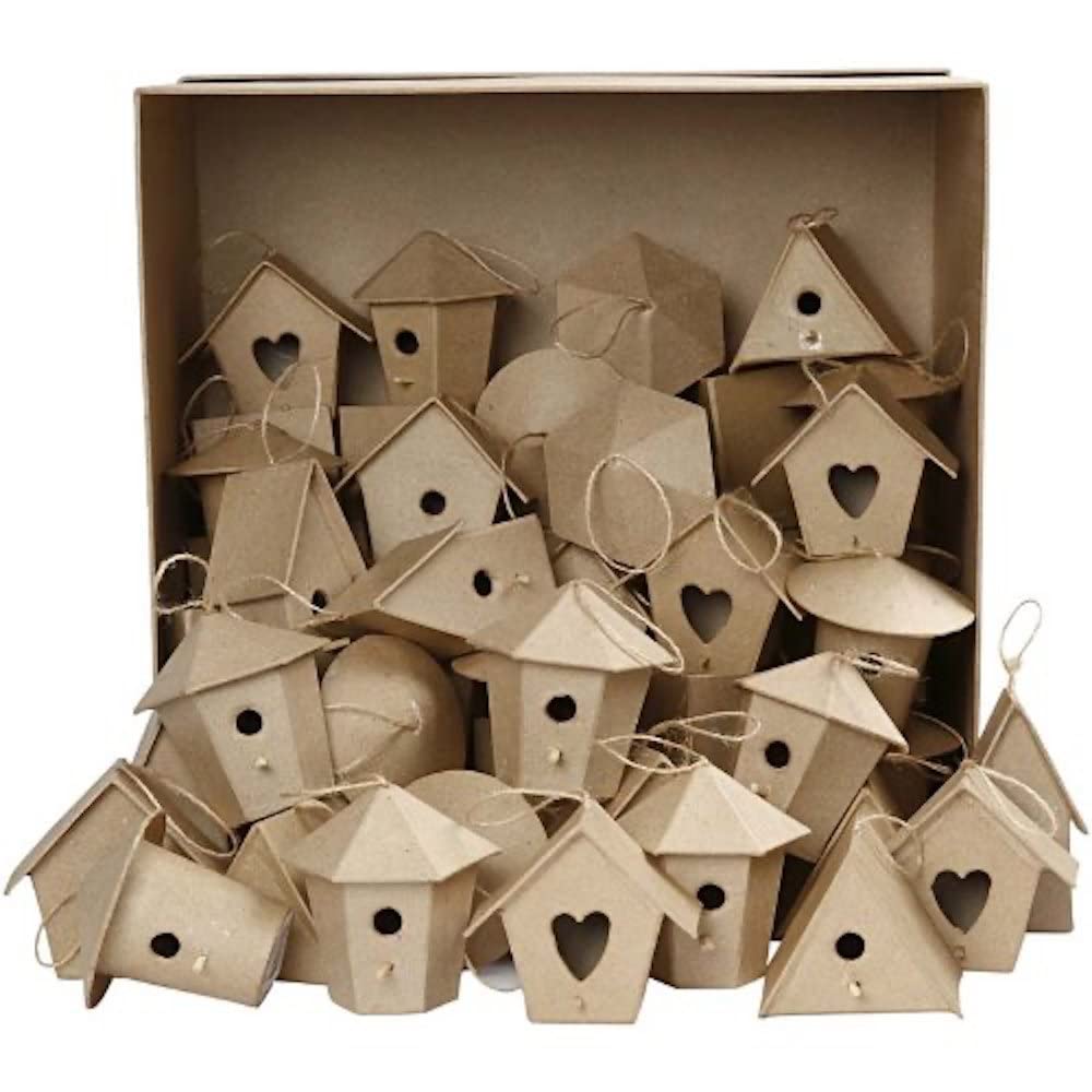 Creativ Papier Mache Mini Bird Houses Assortment 60 Assorted Bulk Buy 6 Designs