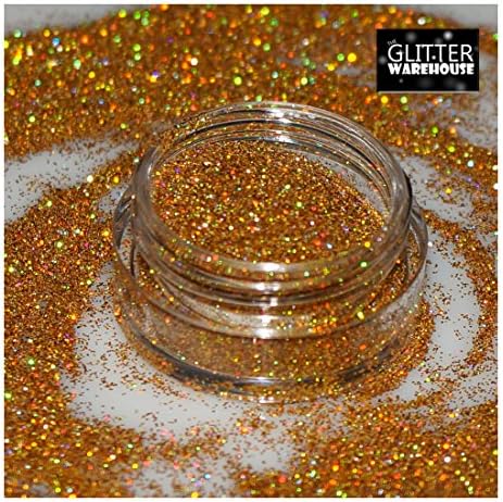 GlitterwarehouseGold 10g Jar Fine (.008") Holographic Solvent Resistant Cosmetic Grade Glitter. Great for Makeup, Body Tattoo, Nail Art and More!