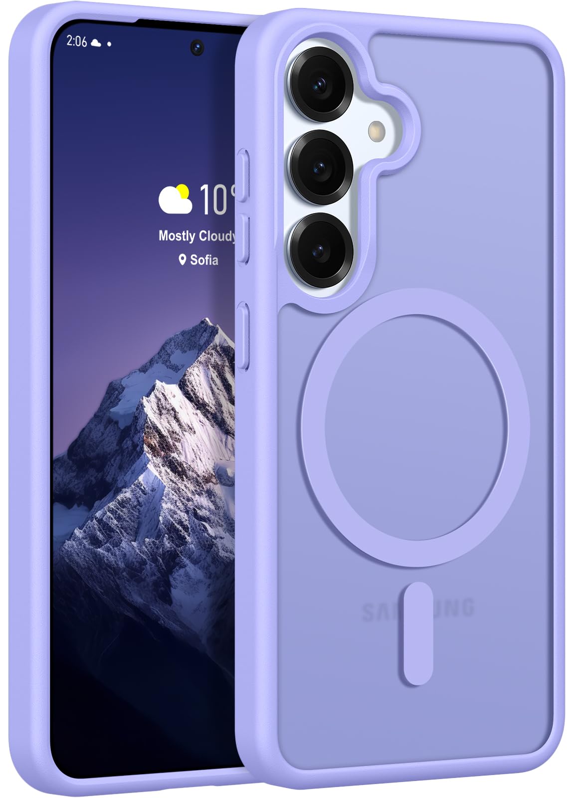 Rayboen for Samsung Galaxy S25 Case, Compatible with Magsafe, Translucent Frosted Silky Durable Shockproof Magnetic Phone Cover for Galaxy S25 with Anti-Scratch Hard PC Back, Matte Lightpurple