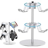 DGPCT Rotating Controller Stand Compatible with Xbox PS5 PS4 Nintendo Switch Pro, 2 Tier Aluminum Headset Holder, Gaming Headphone and Controller Holder Organizer Rack, Universal & Stable (Silver)