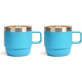 Zenbo 6 oz Espresso/Coffee Mug with Handle, Double Wall Vacuum Insulated 18/8 Stainless Steel Ceramic Lined Cups, Coffee, Tea, Hot & Cold Drinks, No Sweat, Dishwasher Safe（Vivid Sky Blue-2Pack）