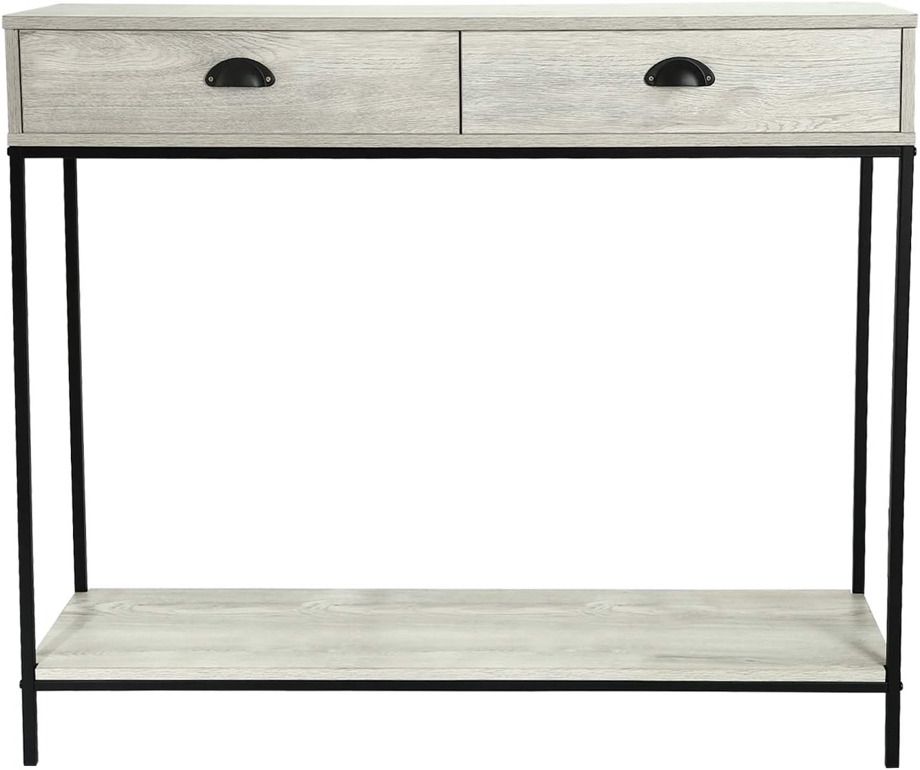 Adeco 2 Drawer Console Tables, Modern Studio Collection, Multipurpose Rectangular Entryway/Sofa Tables for Living Room Or Hallway, Wood Table Top