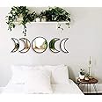 TCANG 5 Pieces Moon Phase Mirror Set, Crescent Moon Mirror Wall Decor Bedroom, Bohemian Natural Scandinavian Home Decor, Decorative Mirror, Moon Phase Wall Decor(Black)